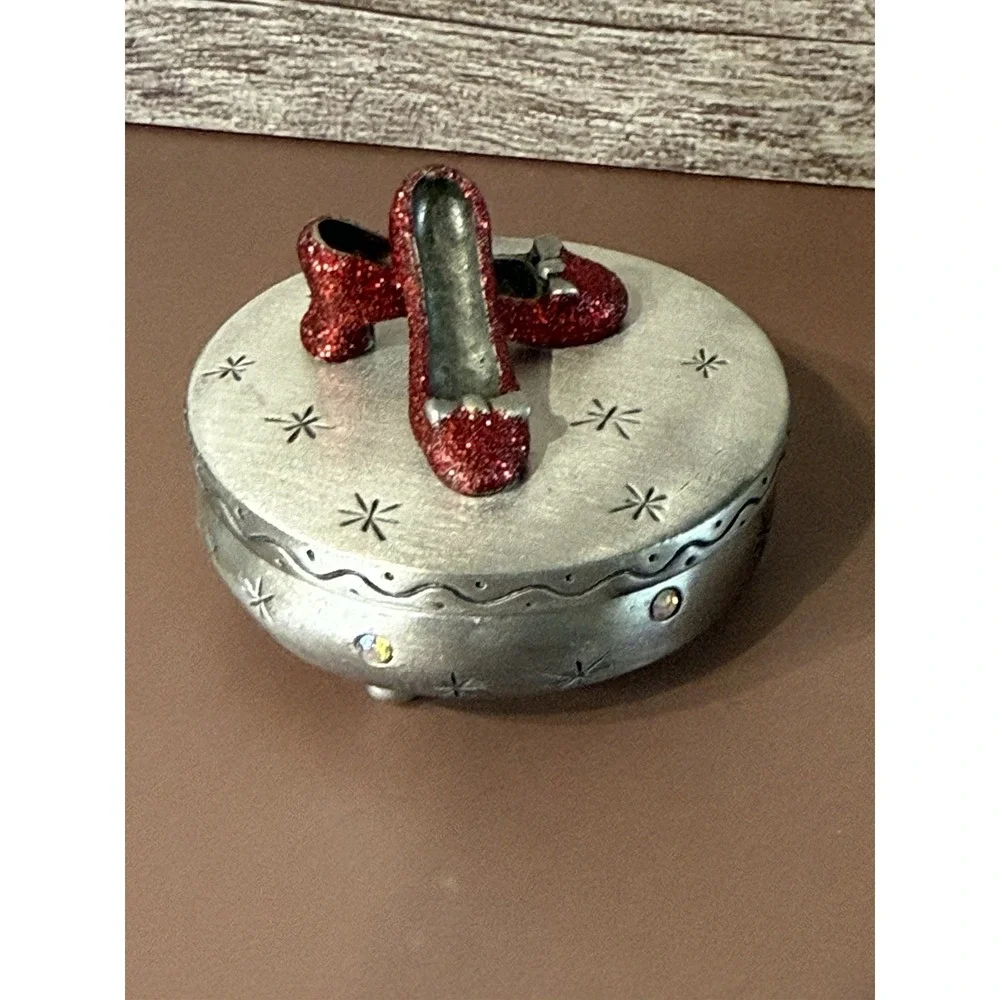 Vtg Pewter Ruby Slippers Footed Trinket Wizard of Oz -There's no Place Like Home